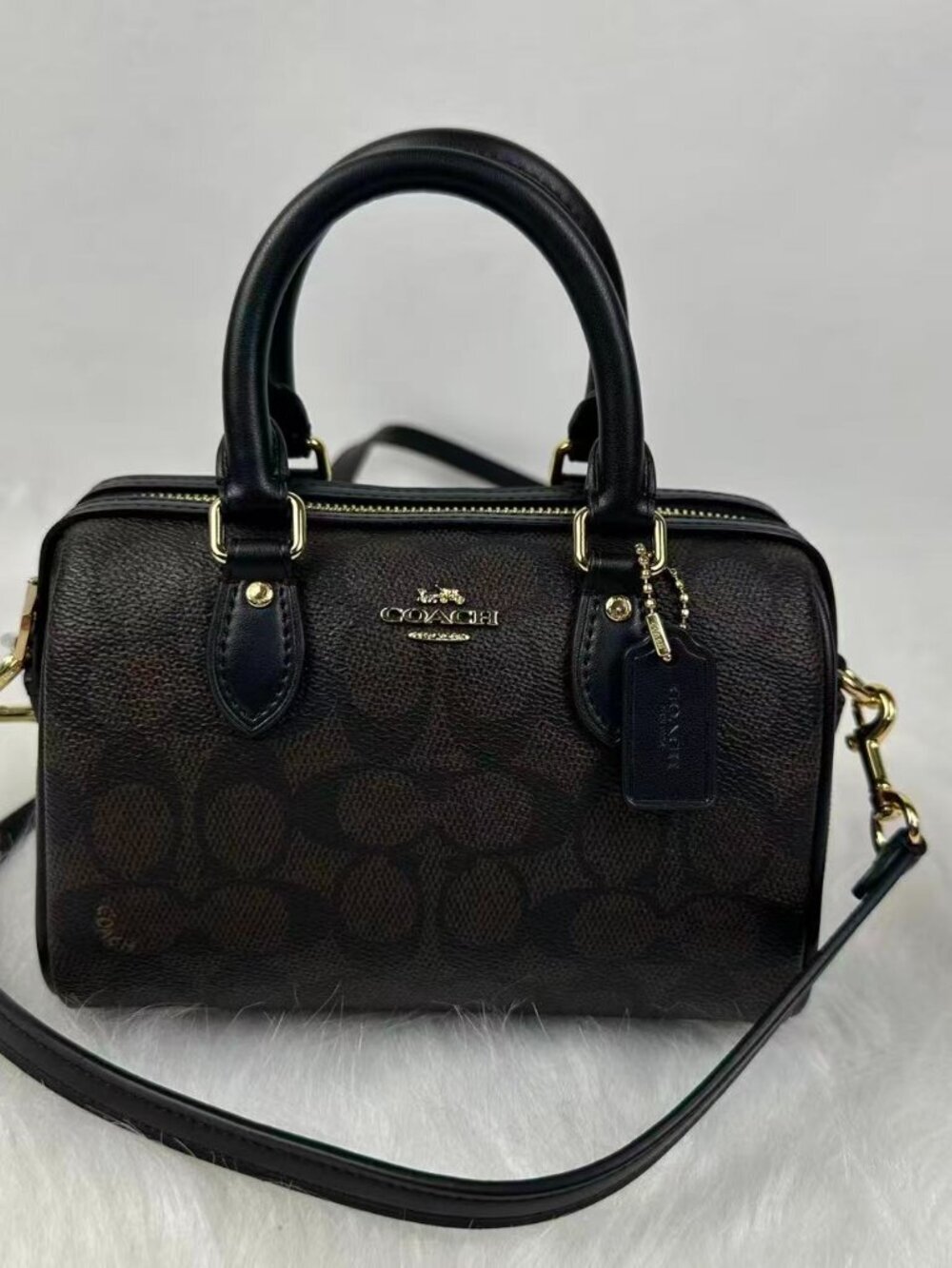 NWT Coach Mini Rowan Crossbody Bag In Signature Canvas In Walnut/Black CW329